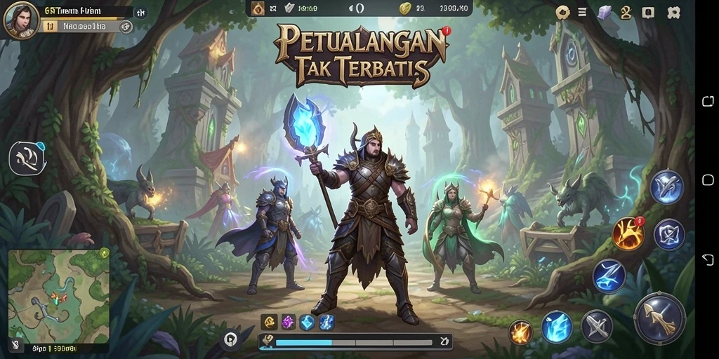 Tangkapan layar permainan RPG 6RT yang menampilkan pertempuran epik.