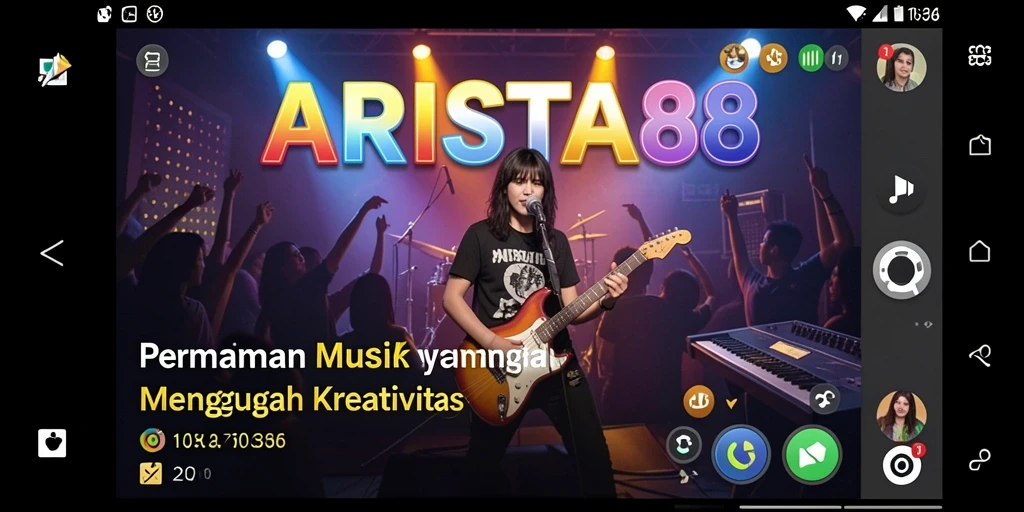 Tampilan gameplay ARISTA88 dengan berbagai pilihan lagu musik.