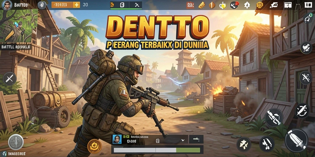 Gameplay DENTOTO yang penuh aksi di arena Battle Royale.