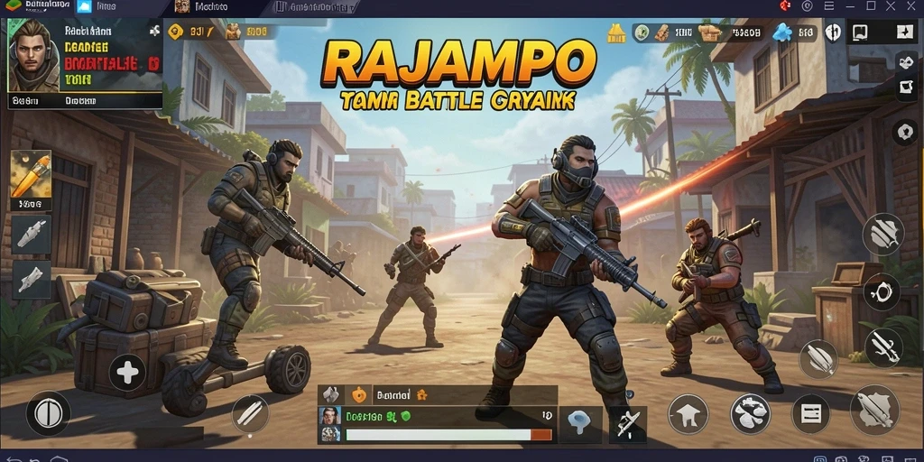 Menampilkan pertarungan seru dalam game Battle Royale RAJAMPO.