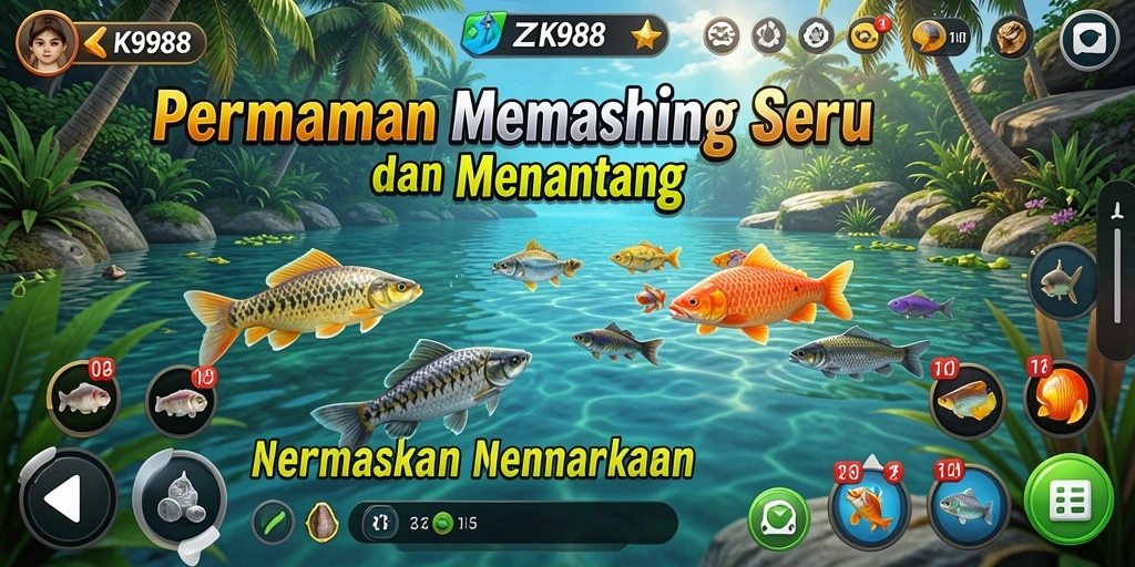 Tangkapan layar gameplay ZK988 menunjukkan petualangan memancing yang mendebarkan.