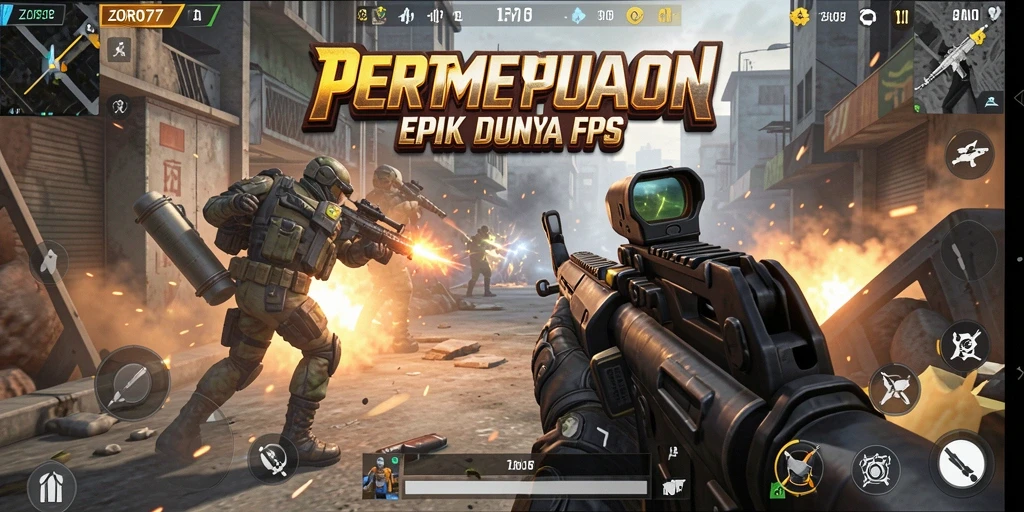 Screenshot menampilkan aksi seru dalam game FPS ZORO77.